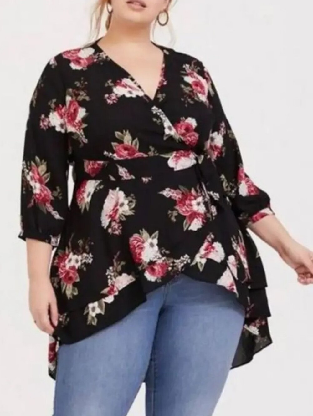 Women's Torrid Floral Print Hi Low Wrap Style Top Sz 4X